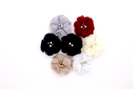girl Chiffon flower shoe clips/Sewing Bead Handmade Flower Yarn, lace, Chiffon Grey,black,white,red,blue