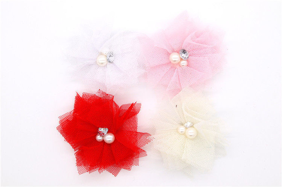 85*85mm Chiffon Flower Shoe Clips Cotton / Polyester / Chiffon Material